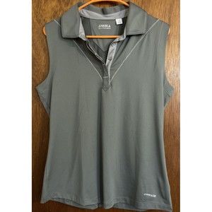 Annika Cutter & Buck Womens Golf Polo Top Sz LG  Gray Sleeveless Sports Shirt